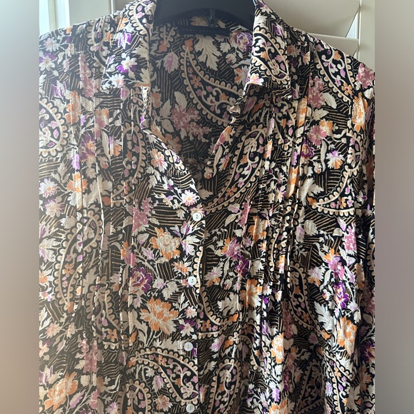Jane & Delancey Floral Womans Blouse Tunic Long Sleeve Paisley Pleaded front - Picture 4 of 13